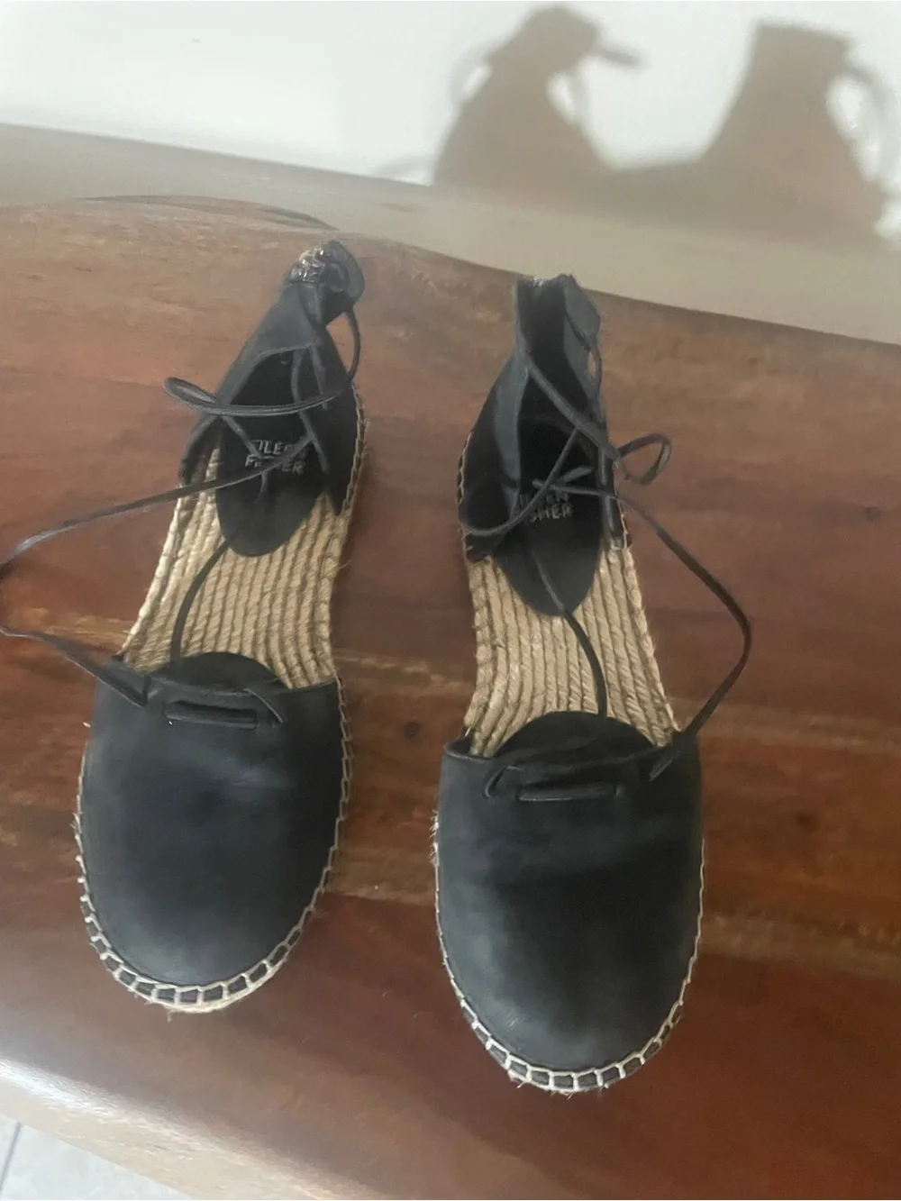 Eileen Fisher Black Leather Lace-Up Espadrille Flats Size 7